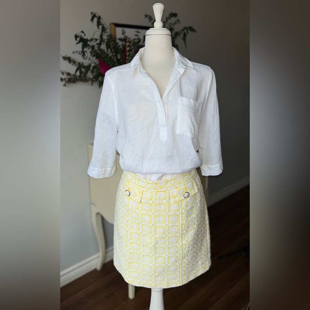 Trina Turk Yellow Lace Jacquard Mini Skirt Size 4